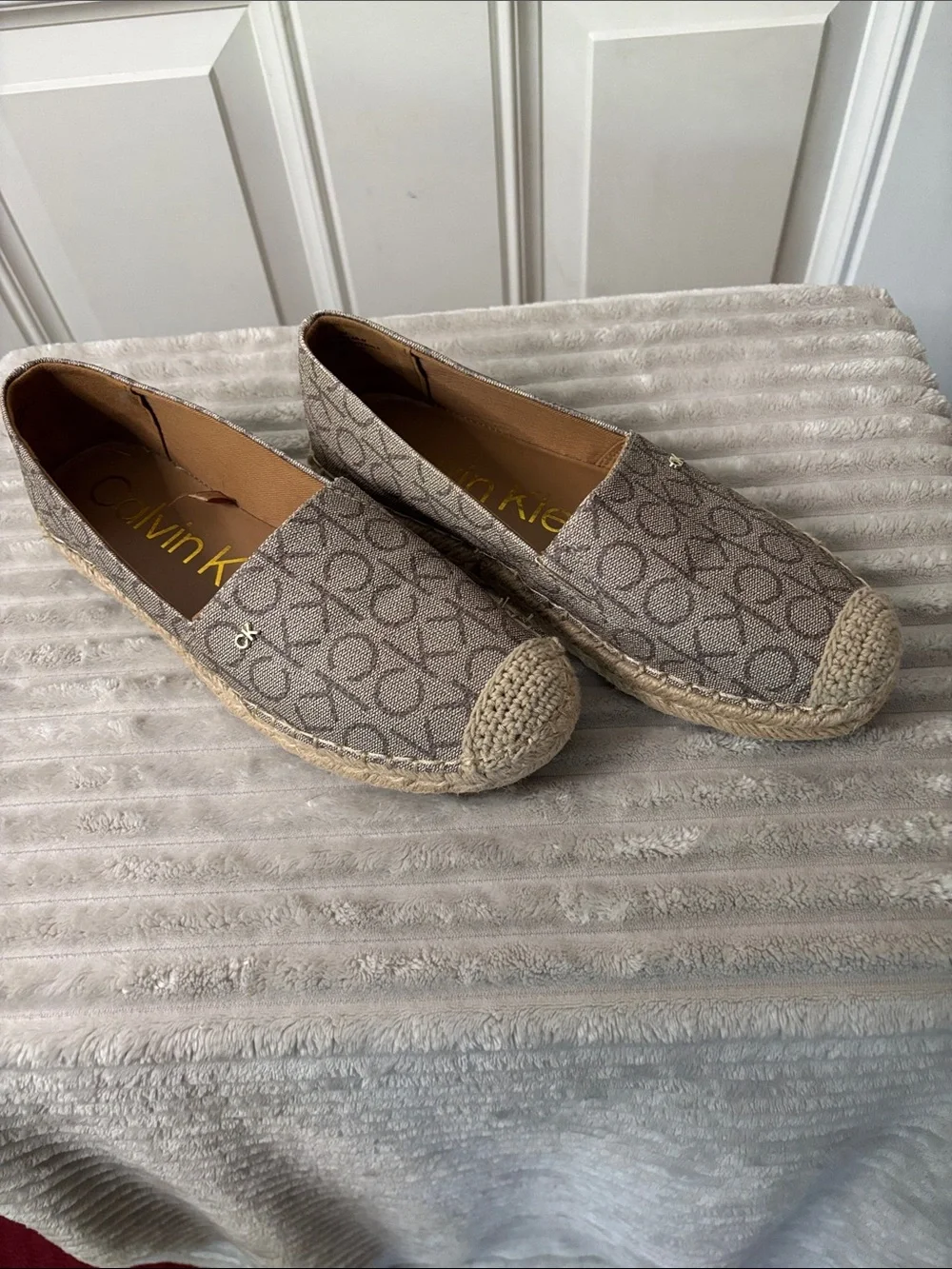 EUC Calvin Klein Taupe CK Monogram Espadrille Flats